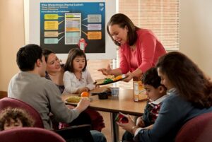 Woman showing others the best choices for low cost shopping